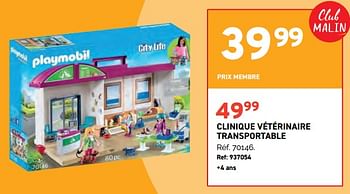 Promotions Clinique vétérinaire transportable - Playmobil - Valide de 01/11/2023 à 28/11/2023 chez Trafic