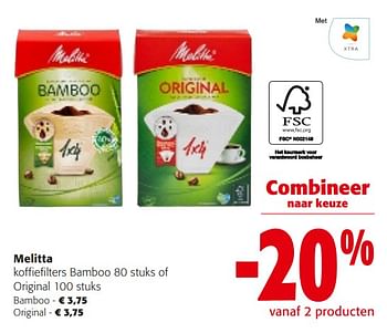Promoties Melitta koffiefilters bamboo of original - Melitta - Geldig van 15/11/2023 tot 28/11/2023 bij Colruyt