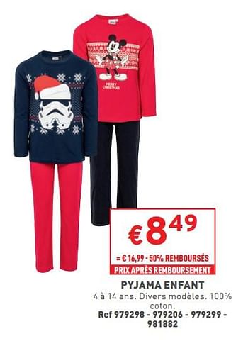 Promotions Pyjama enfant - Produit maison - Trafic  - Valide de 22/11/2023 à 27/11/2023 chez Trafic