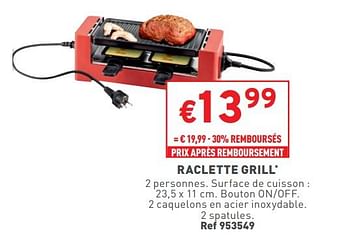 Promotions Raclette grill - Produit maison - Trafic  - Valide de 22/11/2023 à 27/11/2023 chez Trafic