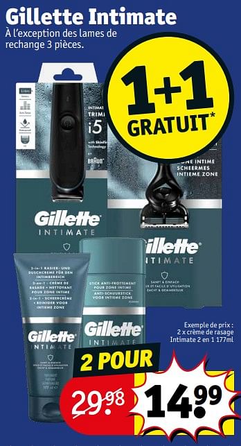 Promotions Crème de rasage intimate 2 en 1 - Gillette - Valide de 21/11/2023 à 26/11/2023 chez Kruidvat