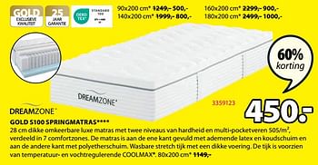 Promoties Gold s100 springmatras - DreamZone - Geldig van 20/11/2023 tot 26/11/2023 bij Jysk