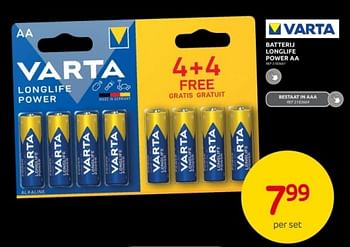 Promoties Batterij longlife power aa - Varta - Geldig van 15/11/2023 tot 27/11/2023 bij Brico