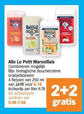 Promoties Biologische douchecrème oranjebloesem - Le Petit Marseillais - Geldig van 20/11/2023 tot 26/11/2023 bij Albert Heijn