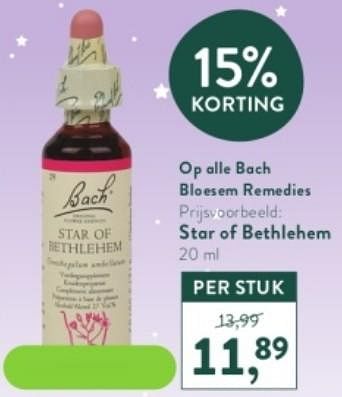 Promotions Bloesem remedies star of bethlehem - Bach - Valide de 13/11/2023 à 26/11/2023 chez Holland & Barret