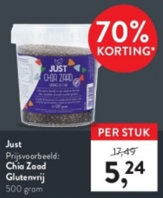 Promoties Chia zaad glutenvrij - Just - Geldig van 13/11/2023 tot 26/11/2023 bij Holland & Barret