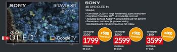 Promoties Sony 4k uhd oled tv xr55a84l - Sony - Geldig van 17/11/2023 tot 27/11/2023 bij Selexion