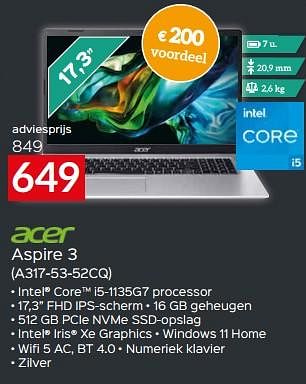 Promoties Acer aspire 3 a317-53-52cq - Acer - Geldig van 17/11/2023 tot 27/11/2023 bij Selexion