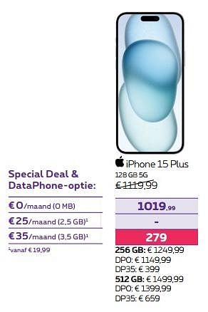 Promoties Apple iphone 15 plus 128 gb 5g - Apple - Geldig van 15/11/2023 tot 27/11/2023 bij Proximus