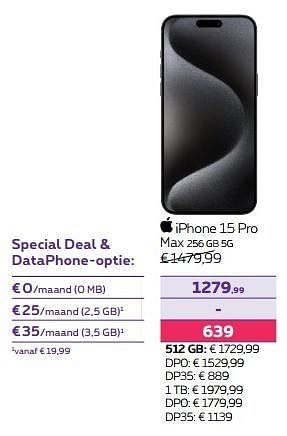 Promoties Apple iphone 15 pro max 256 gb 5g - Apple - Geldig van 15/11/2023 tot 27/11/2023 bij Proximus