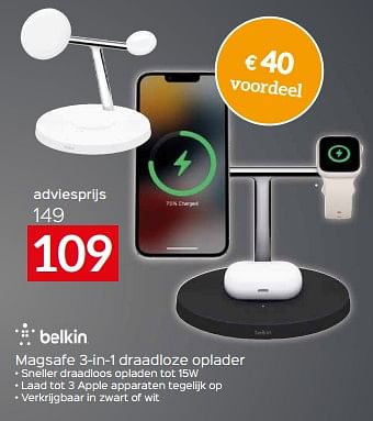 Promoties Belkin magsafe 3-in-1 draadloze oplader - BELKIN - Geldig van 17/11/2023 tot 27/11/2023 bij Selexion