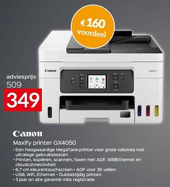 Promotions Canon maxify printer gx4050 - Canon - Valide de 17/11/2023 à 27/11/2023 chez Selexion