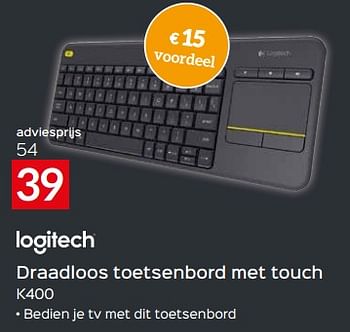Promoties Logitech draadloos toetsenbord met touch k400 - Logitech - Geldig van 17/11/2023 tot 27/11/2023 bij Selexion