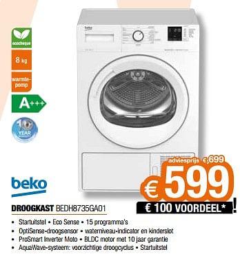 Promotions Beko droogkast bedh8735ga01 - Beko - Valide de 17/11/2023 à 27/11/2023 chez Expert