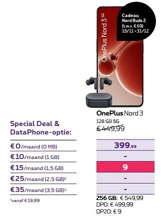 Promoties Oneplus nord3 128 gb 5g - OnePlus - Geldig van 15/11/2023 tot 27/11/2023 bij Proximus