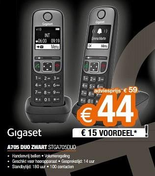 Promoties Gigaset a705 duo zwart stga705duo - Gigaset - Geldig van 17/11/2023 tot 27/11/2023 bij Expert