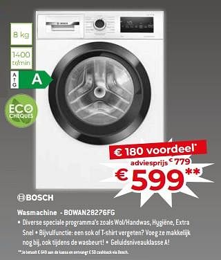 Promotions Bosch wasmachine - bowan28276fg - Bosch - Valide de 17/11/2023 à 27/11/2023 chez Exellent