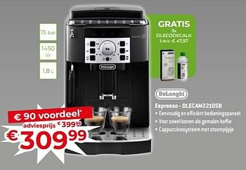 Promoties Delonghi espresso - dlecam22105b - Delonghi - Geldig van 17/11/2023 tot 27/11/2023 bij Exellent