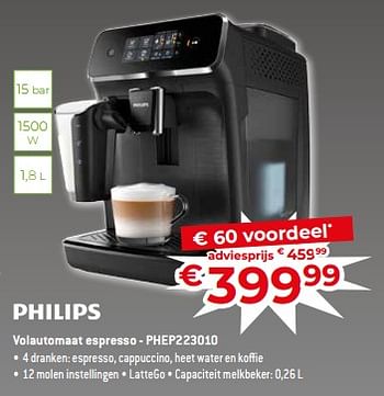 Promoties Philips volautomaat espresso - phep223010 - Philips - Geldig van 17/11/2023 tot 27/11/2023 bij Exellent