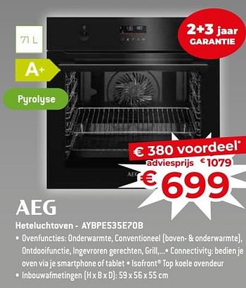 Promotions Aeg heteluchtoven - aybpe535e70b - AEG - Valide de 17/11/2023 à 27/11/2023 chez Exellent