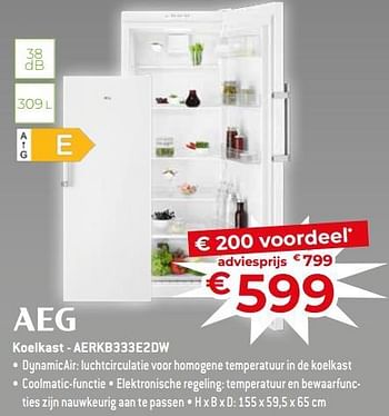 Promoties Aeg koelkast - aerkb333e2dw - AEG - Geldig van 17/11/2023 tot 27/11/2023 bij Exellent