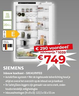 Promoties Siemens inbouw koelkast - siki41rvfe0 - Siemens - Geldig van 17/11/2023 tot 27/11/2023 bij Exellent