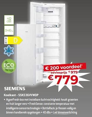 Promoties Siemens koelkast - ssks36vvwdp - Siemens - Geldig van 17/11/2023 tot 27/11/2023 bij Exellent