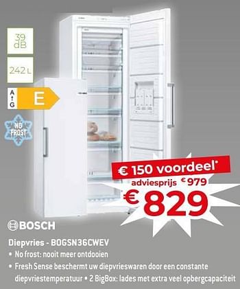 Promoties Bosch diepvries - bogsn36cwev - Bosch - Geldig van 17/11/2023 tot 27/11/2023 bij Exellent