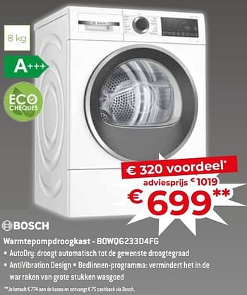 Promotions Bosch warmtepompdroogkast - bowqg233d4fg - Bosch - Valide de 17/11/2023 à 27/11/2023 chez Exellent