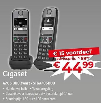 Promoties Gigaset a705 duo zwart - stga705duo - Gigaset - Geldig van 17/11/2023 tot 27/11/2023 bij Exellent