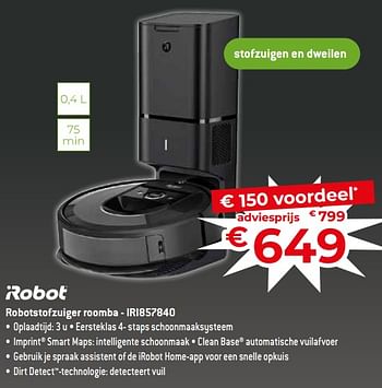 Promoties Irobot robotstofzuiger roomba - iri857840 - iRobot - Geldig van 17/11/2023 tot 27/11/2023 bij Exellent