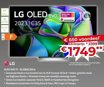Promoties Lg oled evo tv - oled65c35la - LG - Geldig van 17/11/2023 tot 27/11/2023 bij Exellent