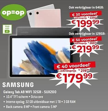 Promoties Samsung galaxy tab a8 wifi 32gb - sux200 - Samsung - Geldig van 17/11/2023 tot 27/11/2023 bij Exellent