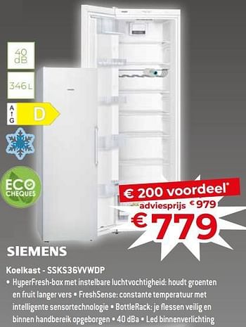 Promoties Siemens koelkast - ssks36vvwdp - Siemens - Geldig van 17/11/2023 tot 27/11/2023 bij Exellent