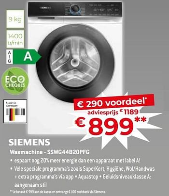 Promoties Siemens wasmachine - sswg44b20pfg - Siemens - Geldig van 17/11/2023 tot 27/11/2023 bij Exellent