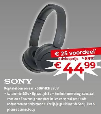 Promoties Sony koptelefoon on ear - sowhch520b - Sony - Geldig van 17/11/2023 tot 27/11/2023 bij Exellent