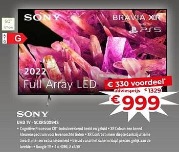 Promoties Sony uhd tv - scxr50x94s - Sony - Geldig van 17/11/2023 tot 27/11/2023 bij Exellent