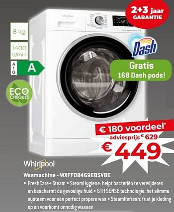 Promoties Whirlpool wasmachine - wxffd8469ebsvbe - Whirlpool - Geldig van 17/11/2023 tot 27/11/2023 bij Exellent