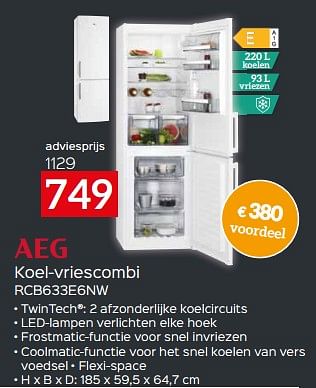 Promoties Aeg koel-vriescombi rcb633e6nw - AEG - Geldig van 17/11/2023 tot 27/11/2023 bij Selexion