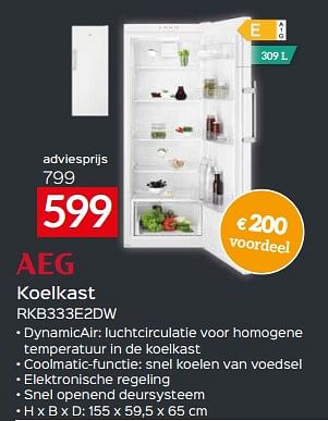 Promoties Aeg koelkast rkb333e2dw - AEG - Geldig van 17/11/2023 tot 27/11/2023 bij Selexion