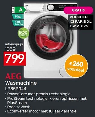 Promoties Aeg wasmachine lr85r944 - AEG - Geldig van 17/11/2023 tot 27/11/2023 bij Selexion