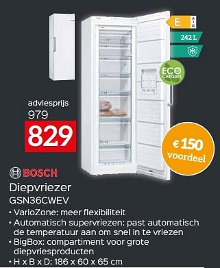 Promoties Bosch diepvriezer gsn36cwev - Bosch - Geldig van 17/11/2023 tot 27/11/2023 bij Selexion