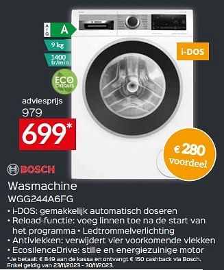Promoties Bosch wasmachine wgg244a6fg - Bosch - Geldig van 17/11/2023 tot 27/11/2023 bij Selexion