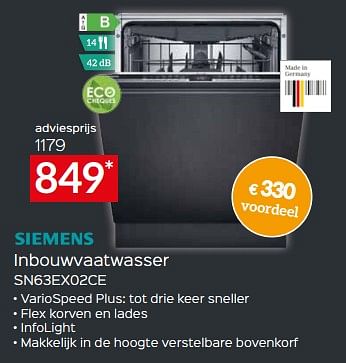 Promoties Siemens inbouwvaatwasser sn63ex02ce - Siemens - Geldig van 17/11/2023 tot 27/11/2023 bij Selexion