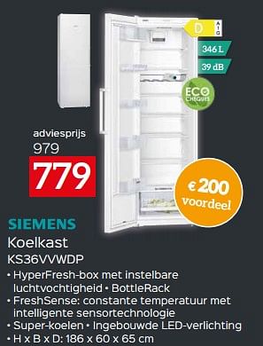 Promoties Siemens koelkast ks36vvwdp - Siemens - Geldig van 17/11/2023 tot 27/11/2023 bij Selexion