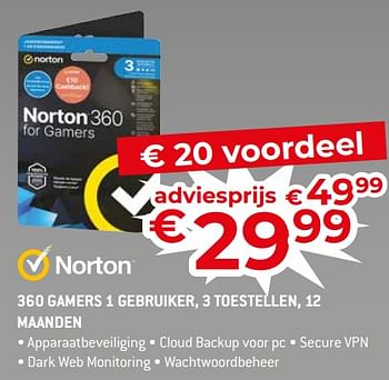 Promotions 360 gamers 1 gebruiker, 3 toestellen, 12 maanden - Norton - Valide de 17/11/2023 à 27/11/2023 chez Exellent