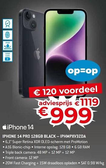 Promoties Apple iphone 14 pro 128gb black - iphmpxv3zda - Apple - Geldig van 17/11/2023 tot 27/11/2023 bij Exellent