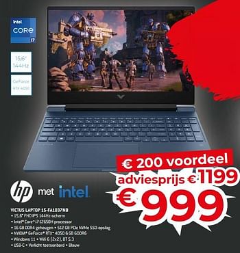 Promoties Hp victus laptop 15-fa1037nb - HP - Geldig van 17/11/2023 tot 27/11/2023 bij Exellent