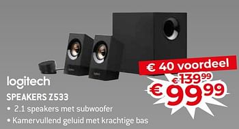 Promoties Logitech speakers z533 - Logitech - Geldig van 17/11/2023 tot 27/11/2023 bij Exellent