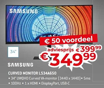 Promoties Samsung curved monitor ls34a650 - Samsung - Geldig van 17/11/2023 tot 27/11/2023 bij Exellent